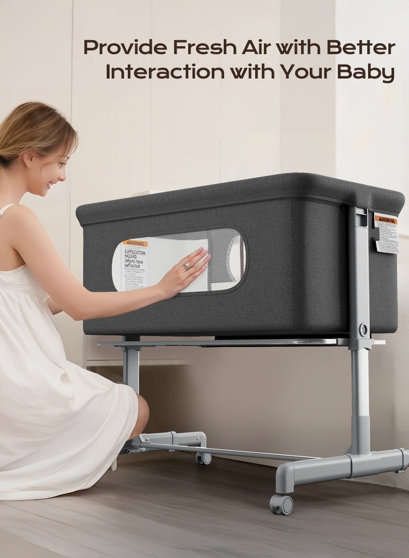 Babyomi 3-in-1 Baby Bassinet with Comfy Mattress, Wheels & 6 Height Adjustments,Grey - Image 4